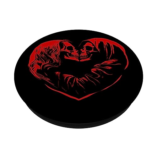 Skeleton Skulls Create Heart Shape Dark Romance PopSockets Swappable PopGrip, Black - Image 2