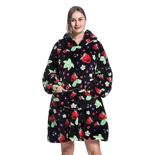 Oversized Blanket Hoodie, Adult Women Sherpa Fleece Wearable Blanket Warm and Cozy Giant Hooded Blanket Fluffy Sweatshirt for Women and Men
