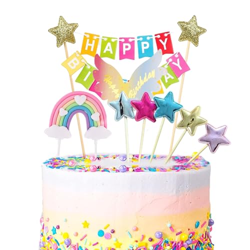 Ruzister 8 enfeites para bolos arco-íris, decoração para bolos de aniversário, decoração para bolos de aniversário para meninas