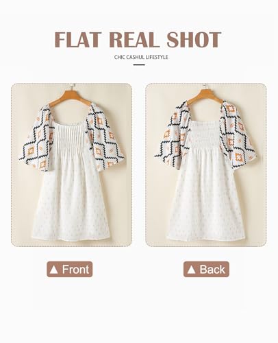 SELINK Womens Summer Short Sleeve Square Neck Western Aztec Mini Dress Flowy Pleated A-Line Casual Dresses4