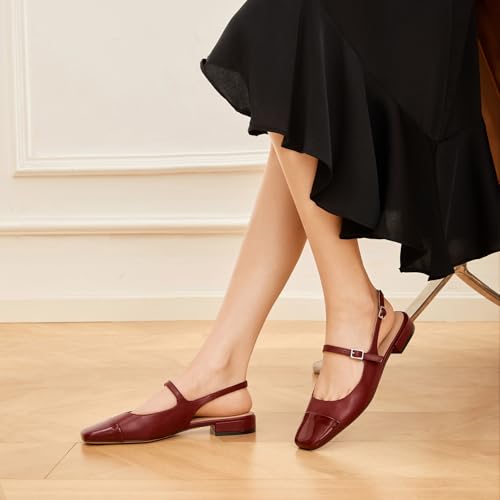 Genuine Leather Slingback Flats for Women Square Toe Elegant Women's Flats with Buckle Strap Dress Shoes for Casual Work Office Party2