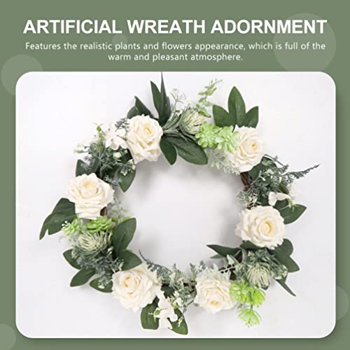 Artificial White Rose Wreath Front Door Wreath With Fern Green Leaves Wreath Artificial Spring Wreath Mothers Day Wreath For Wall Wedding Party Home Decor #TOP3