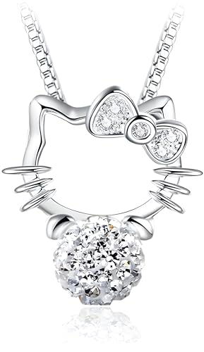 cute Kitty Necklace - Rhinestone Jewelry Pendant Necklace, Cute cat Pendant, Fashion kitty Accessories for,Young Women Sisters Bff Friendship Wife Gift Birthday