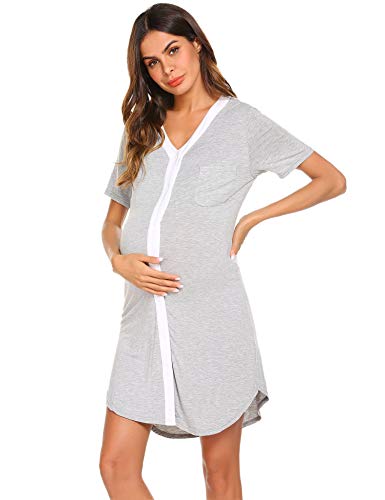 Ekouaer Womens Nursing Dress for Breastfeeding Maternity Nightgown for Hospital, Grey, Medium