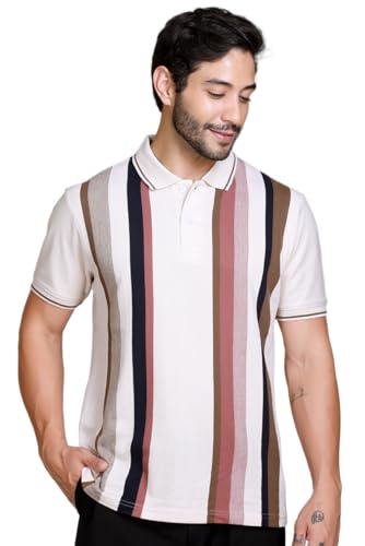 Image of SANE ORIGINALS Textured Polo T-Shirt for Men in Vertical Stripes || Old Money Polos for Men