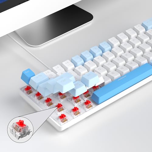 Image of MageGee Portable 60% Mechanical Gaming Keyboard, MK-Box LED Backlit Compact 68 Keys Mini Wired Office Keyboard with Red Switch for Windows Laptop PC Mac - Sky Blue