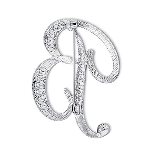 Image of Bling Jewelry Large Statement ABC Pave Crystal Cursive Script Monogram Letters Alphabet Initial Scarf Lapel Pin Brooch For Teen Women Rose, Yellow Gold Silver Plated