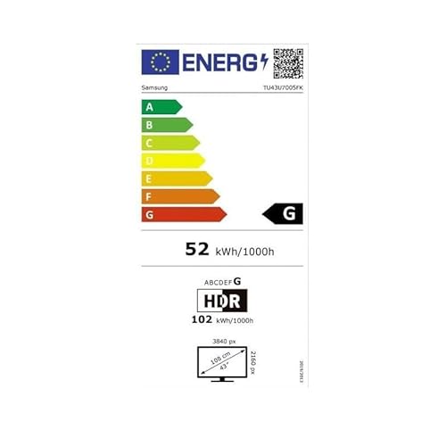 Samsung 43U7005F - TV LED 43 (109 cm) - 4K UHD 3840x2160 - HDR10+ - Smart TV - Gaming Hub - 3xHDMI - WiFi