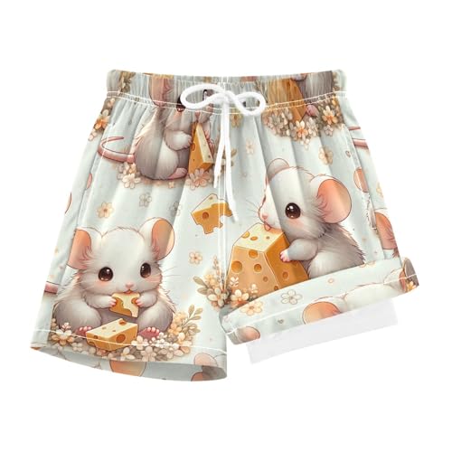 Boy Swim Trunks with Compression Liner Cute Fluffy Mices Boys Swim Shorts Quick Dry Beach Shorts