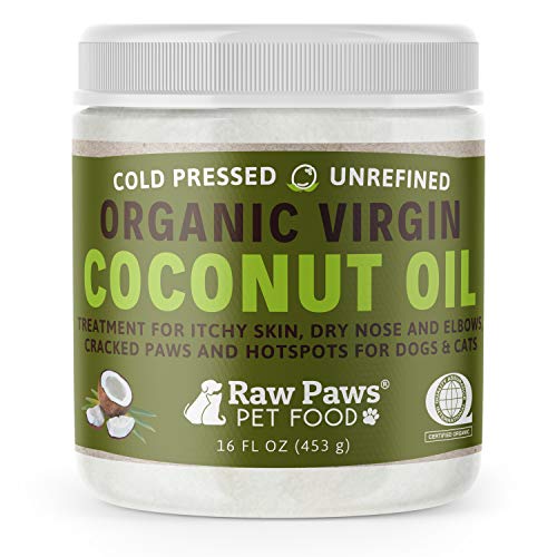 Raw Paws Organic Coconut Oil for Dogs & Cats, 16-oz - Treatment for Itchy Skin, Dry Nose, Paws, Elbows, Hot Spot Lotion for Dogs, Natural Hairball Remedy for Dogs & Cats, Flea Tick Prevention for Dogs