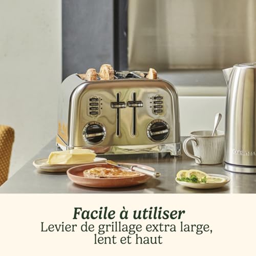 Cuisinart Grille-pain 4 tranches - Fentes larges, idéal pour le pain épais et les bagels - 6 niveaux de brunissage et décongélation - Fentes larges, Remontée maximale - Rose vintage – Image 4