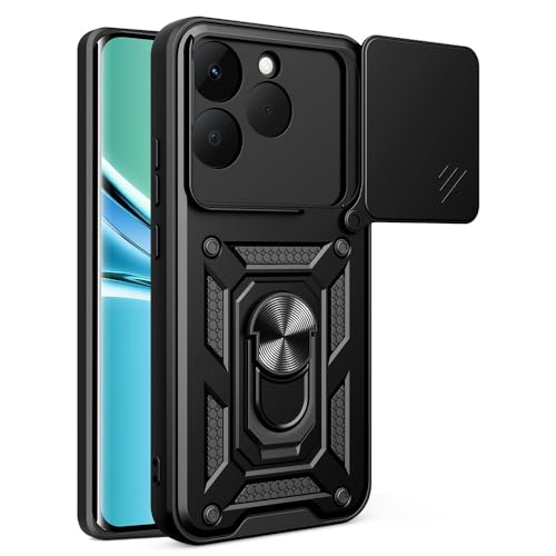 Image of Heavy Duty Back Case Cover for Realme 15T 5G, Shockproof Realme 15T Back Cover, Ring Case with Kickstand and Camera Protection Shutter - Black