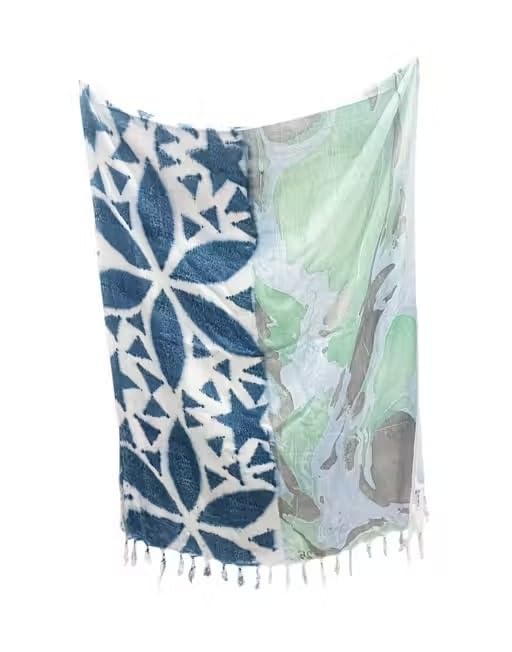 Marble Print Scarf Wrap with Tassel, Green Multicolour-picture-39