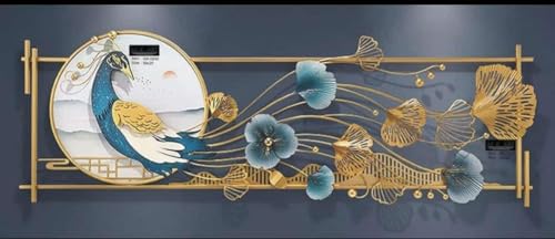 Image of Pinnacle Craft India Landscape Peacock Desgin Metal Wall Decor(52x20inch) | 3D Iron Art Wall Decoration Painting with Frame | Exquisite Wall Hanging Decorative for Living Room | Entryway Scenery
