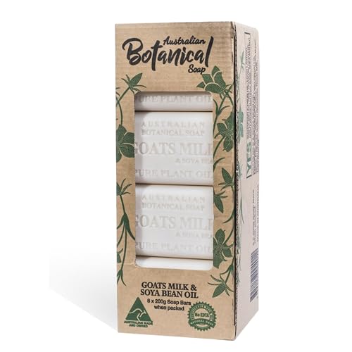 Image of Australian Botanical Soap Goats Milk Bars, 6.6 oz Each, Pack of 8, Triple Milled with Soya Bean Oil & Organic African Shea Butter, Cleansing Bar Soap, Packaging May Vary