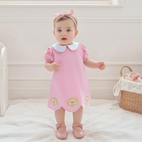 Kids Toddler Baby Girl Thanksgiving Outfit Turkey Embroidery Short Sleeve Peter Pan Collar Dress Clothes Fall2