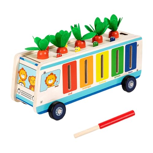 Juego de cosecha de zanahoria de madera - Color de forma brillante y clasificación de la forma de clasificación de zanahoria, hermoso diseño de autobús clasificador de forma de madera para la escuela