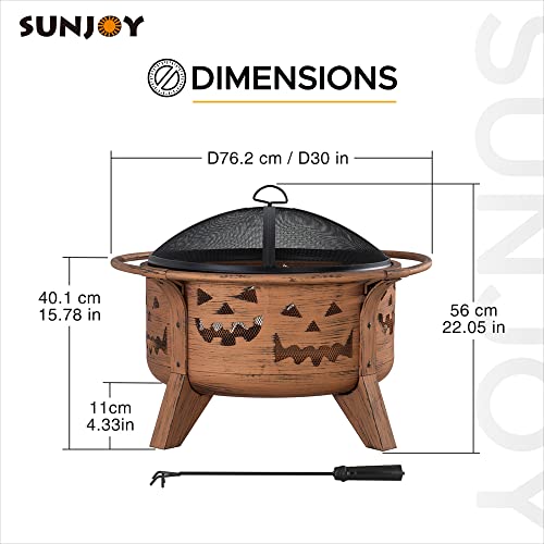 Sunjoy 30 In. Outdoor Wood-Burning Fire Pit, Patio Jack-O-Lantern Motif Round Steel Firepit Large Fire Pits For Outside With Spark Screen And Poker #TOP7