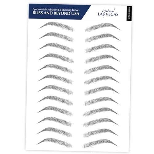 Bliss and Beyond USA | Waterproof Eyebrow Tattoo Stickers. A real hair stroke look. Hair replacement without surgery. Solution for hair loss. Bushy Tinted eyebrow tattoos. Natural Las Vegas in Black