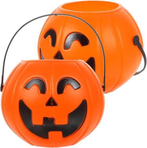 Plastic Pumpkin Bucket, Halloween Pumpkin Trick or Treat Buckets, 7