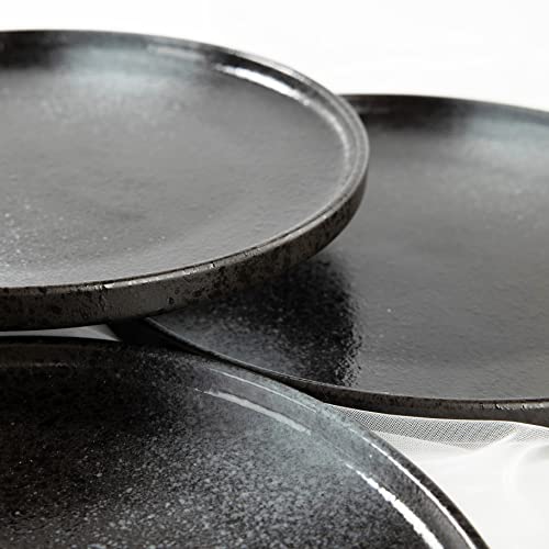 S&Q's Ceramics Dinner Plates Set Of 6, 10.5 Inch Ceramic Stoneware Dinnerware Sets Serving Dishes For Kitchen, Microwave And Dishwasher Safe, Scratch Resistant (Black And Grey) #TOP6