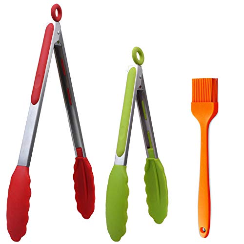 Meetuo Set of 2 Kitchen Tongs 12 inch 9 inch Stainless Steel Silicone