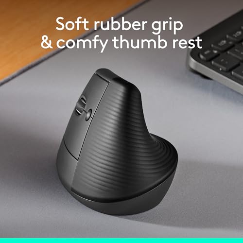 Image of Logitech Lift Left Vertical Ergonomic Mouse, Left-Handed, Wireless, Bluetooth or Logi Bolt USB, Quiet clicks, 6 Buttons, Compatible with Windows /macOS /iPadOS, Laptop, PC - Graphite