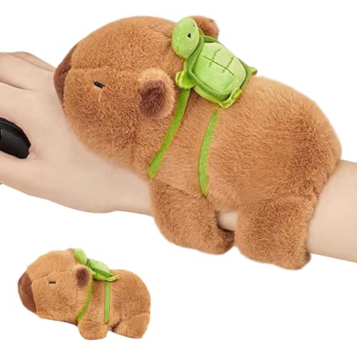 MUYAPAY Capybara Schnapparmband Kinder, Simulation Capybara Plüschtier, Weiche Plüschtier Capibara Kuscheltier Kuscheltier Snap Armband, Geschenk für Kinder, Mit Schildkröten-Rucksack