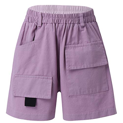 FEESHOW Kids Boys Girls Cotton Pull On Cargo Shorts with Pockets Athletic Sports Casual Dolphin Shorts Activewear