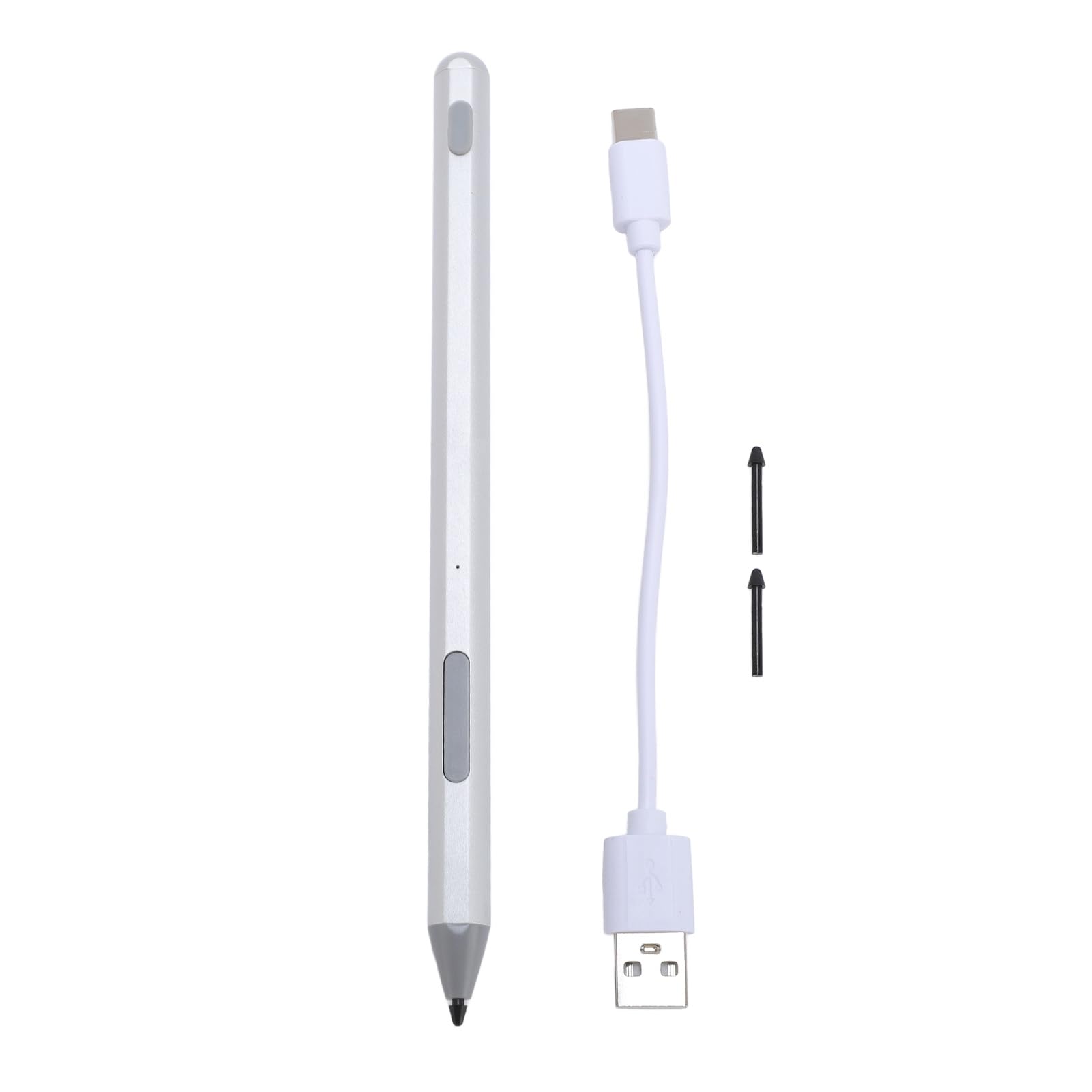 ASHATA Pennino per protocollo MPP2.0, Pennino capacitivo ricaricabile per touch screen, penna magnetica portatile, batteria integrata 130 mAh (argento)
