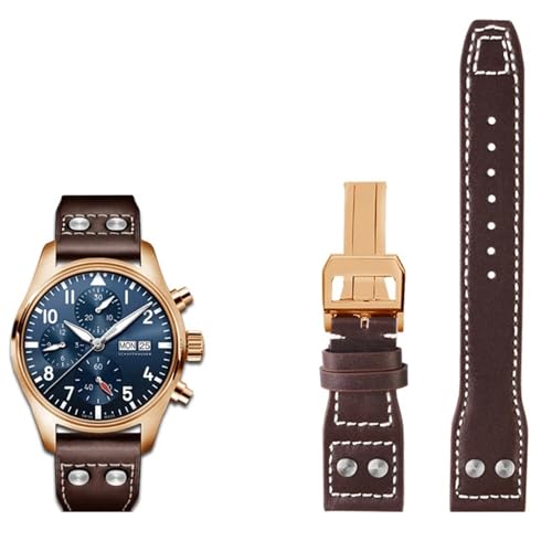 Bracelet de montre en cuir anti-rupture pour IWC Big Pilot Spitfire noir et marron