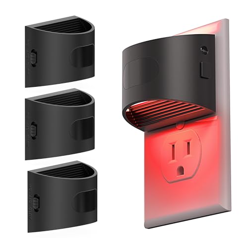 Image of L LOHAS LED Night Light with Motion Sensor & Dusk to Dawn Sensor, Night Lights Plug into Wall with 30-100lm Adjustable Brightness, Dimmable Night Light for Bathroom Hallway, Red, 4 Pack
