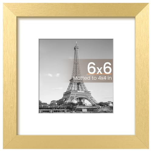 Image of upsimples 6x6 Picture Frame, Display Pictures 4x4 with Mat or 6 x 6 Without, Wall Hanging Square Frames, Gold, 1 Pack