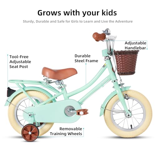Image of JOYSTAR Girls Bike for 2-12 Years Old Toddlers and Kids, 12 inch 14 inch 16 inch 18 inch 20 inch Retro Style Kids Bike with Training Wheels, 18 20 Inch Children Bicycle with Kickstand