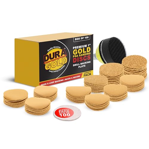 Dura-Gold - Premium - Variety Pack (40 60 80 120 180 220 320 400 600 1000) - 1 Gold Hook & Loop Sanding Discs for DA Sanders - Box of 100 Sandpaper Finishing Discs for Automotive and Woodworking