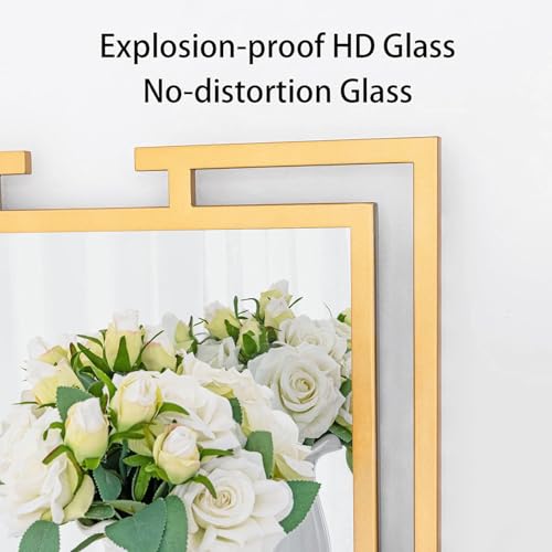 Image of Large Decorative Wall Mirror, 24 inchx36 inch Gold Mirror for Bedroom, Tempered Mirror Wall Decor with Metal Frame for Living Room, Modern Farmhouse Mirror, Horizontal /Vertical