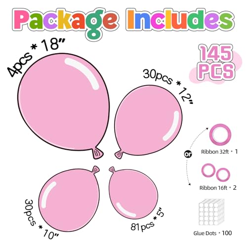 Image of 145pcs Pastel Pink Balloons Different Sizes 18 12 10 5 Inch Light Pink Balloon Arch Kit Garland for Birthday Party Graduation Baby Shower Wedding Valentine Christmas Anniversary Decorations