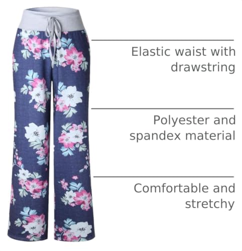 Image of iChunhua Women's Comfy Stretch Floral Print Drawstring Palazzo Wide Leg Lounge Pant