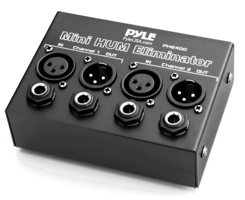 Pyle Compact Mini Hum Eliminator Box - 2 Channel Passive Ground Loop Isolator, Noise Filter,AC Buzz Destroyer, Hum Killer w/ 1/4" TRS Phone,XLR Input/Output, Uses 1:1 Isolation Transformer