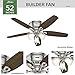 Hunter 52 inch Indoor Ceiling Fan with LED Lights - Ceiling Fan with Pull Chain, For Bedroom, Living Room, or Kitchen, Low Profile Mount, No Remote, 5 Blades - Builder 53328, Brushed Nickel