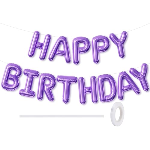 Adeyoo Dark Purple Happy Birthday Balloons Banner - 16 Inch Purple Birthday Foil Balloon Big Letter Balloons Self Inflating Hbd Sign Balloon for Women Men Birth Party Decorations