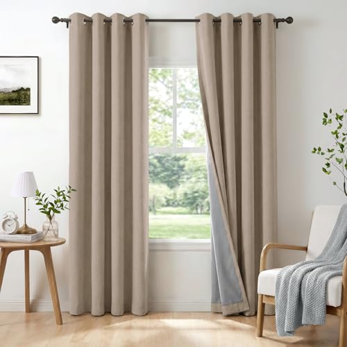 Image of Linen Look Total Blackout Curtains, Grommet, 50 inch W x 72 inch L, Burlywood Birch | Blackout Curtains for Bedroom 72 Inches Long, Thermal Insulated Curtains for Living Room, Room Darkening Drapes, 2 Panels