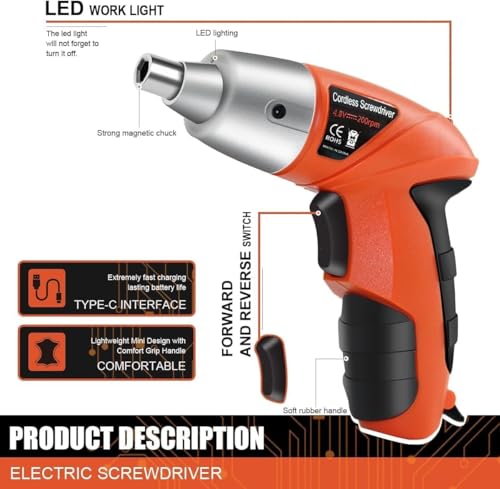 Image of 45 in 1 Wireless Screwdriver Drill Machine with Reversible Function for Home & DIY Use, Cordless Rechargeable Electric Screwdriver Set Tools Kit [[ 1Pcs, Multicolor ]]
