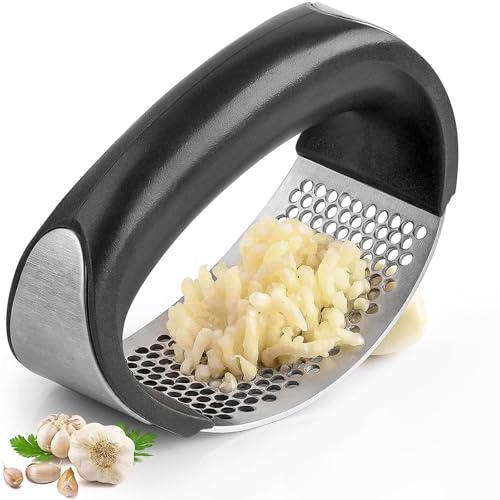 Garlic Press Professional Garlic Juicer Manual Garlic Juicer In Stainless Steel 2024 Kitchen Heavy Duty Mill Garlic Press Set Rocker (1 Black)