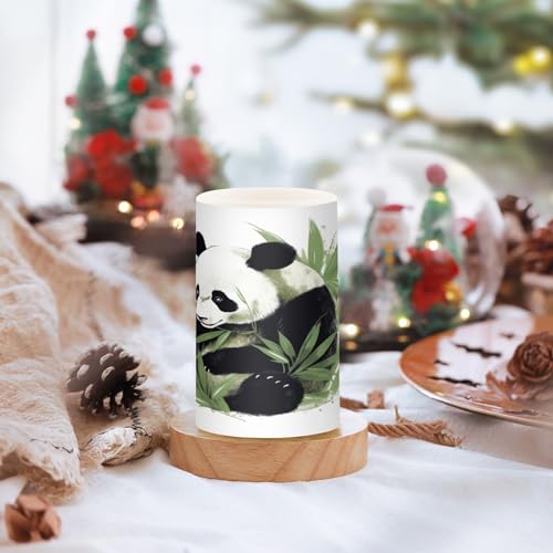 Image of Panda & Bamboo Flameless Candles, Flameless Candles with Remote Set of 2, Flameless Candles Battery Operated, Pillar Candles Home Decoration, Christmas, Party
