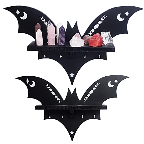 CEFLITECO Bat Shelf – Gothic Halloween Wall Decor with Hooks