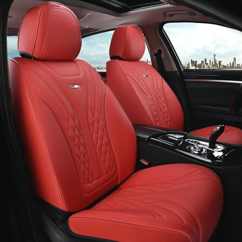 Image of Coverado Car Seat Covers Full Set, 5 Seats Front Seat Cover and Back Seat Covers for Cars, Automotive Seat Covers Nappa Leather Waterproof Seat Covers, Car Seat Protectors Universal for Cars Red