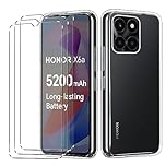[4 in 1] Case Compatible with Honor X6A Cover with 3 Pack Tempered Glass Screen Protector for Honor X6A, Slim Fit Soft TPU Shockproof Anti-Scratch Phone Case Cover - Clear