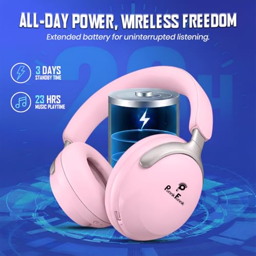 Image of PunnkFunnk Wireless Over-Ear Bluetooth Headphones - Deep Bass, Noise Isolation, Soft Cushioned Earcups, Foldable Lightweight Design, HD Mic for Gaming, Music & Calls (Pink)