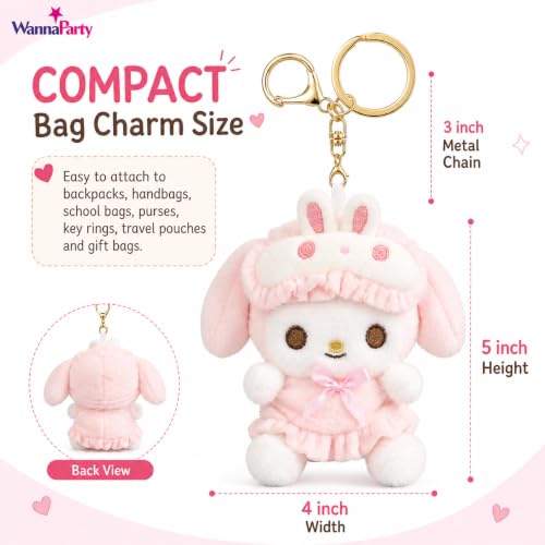Image of Wanna Party Cute Kawaii Plush Keychain, Soft Pink Bunny Hood Character Bag Charm